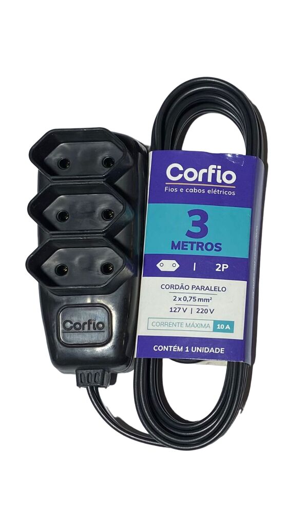 Extensao 3m 10a 2p+t Preto 3 Tom Preto Bivolt Corfio
