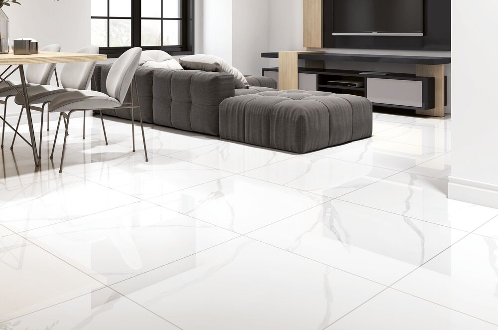 Piso Cerâmico Carraca Draco Branco Marmorizado Retificado Polido 83x83cm Málaga