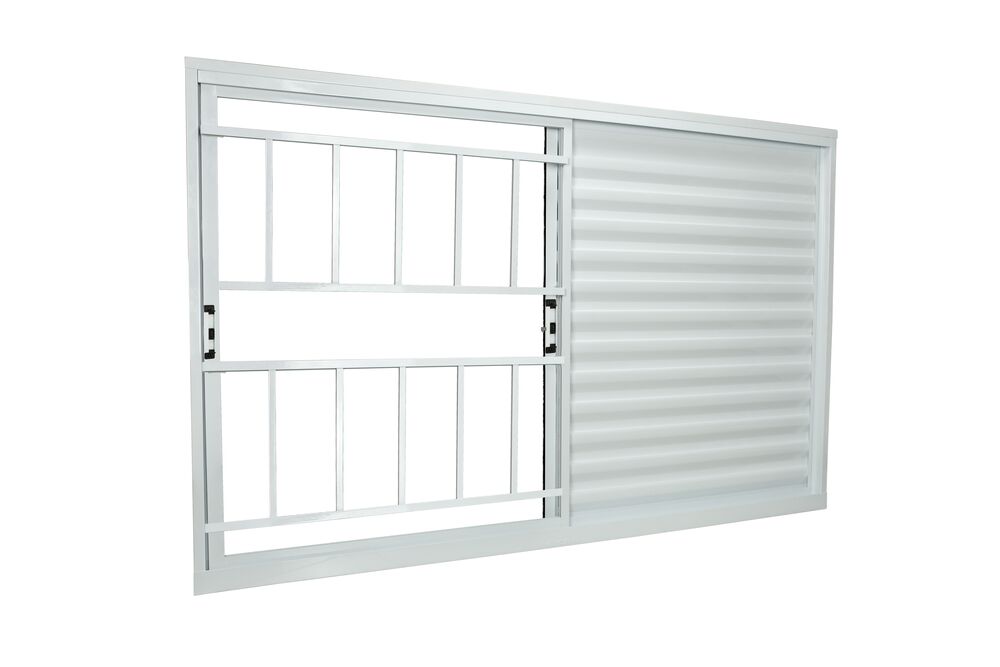 Janela Veneziana Alumínio de Correr com Grade 120x100 3 Folhas 1 Fixa 997813 Branco Crv
