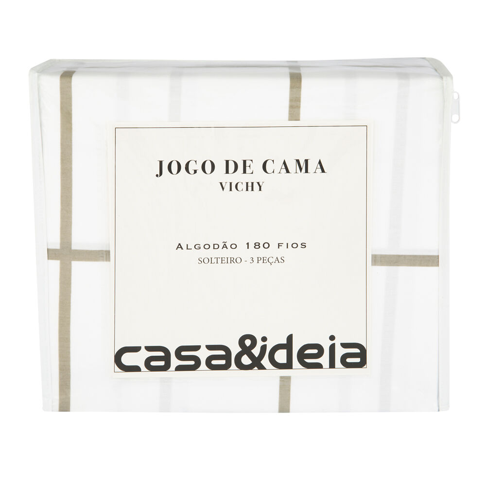 Jogo de Cama Solteiro 180 Fios Listras Preto Branco Casa&Ideia