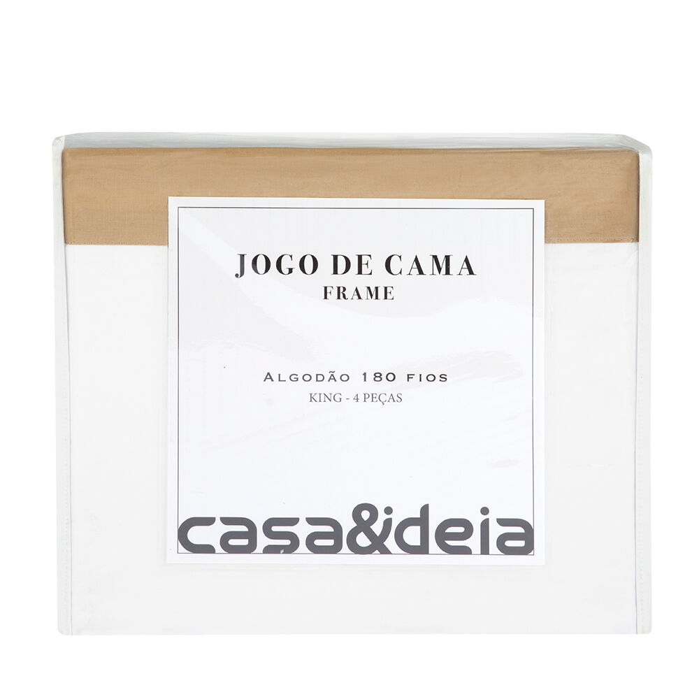 Jogo de Cama King 180 Fios Branco/Bege Casa&Ideia