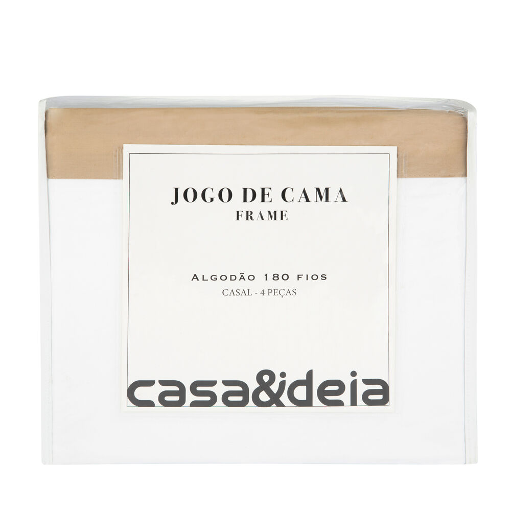 Jogo de Cama Casal 180 Fios Detalhe Branco/Bege Casa&Ideia