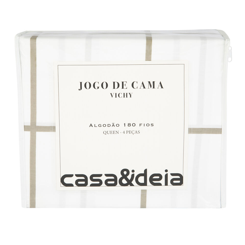 Jogo de Cama Queen 180 Fios Listras Branco Casa&Ideia