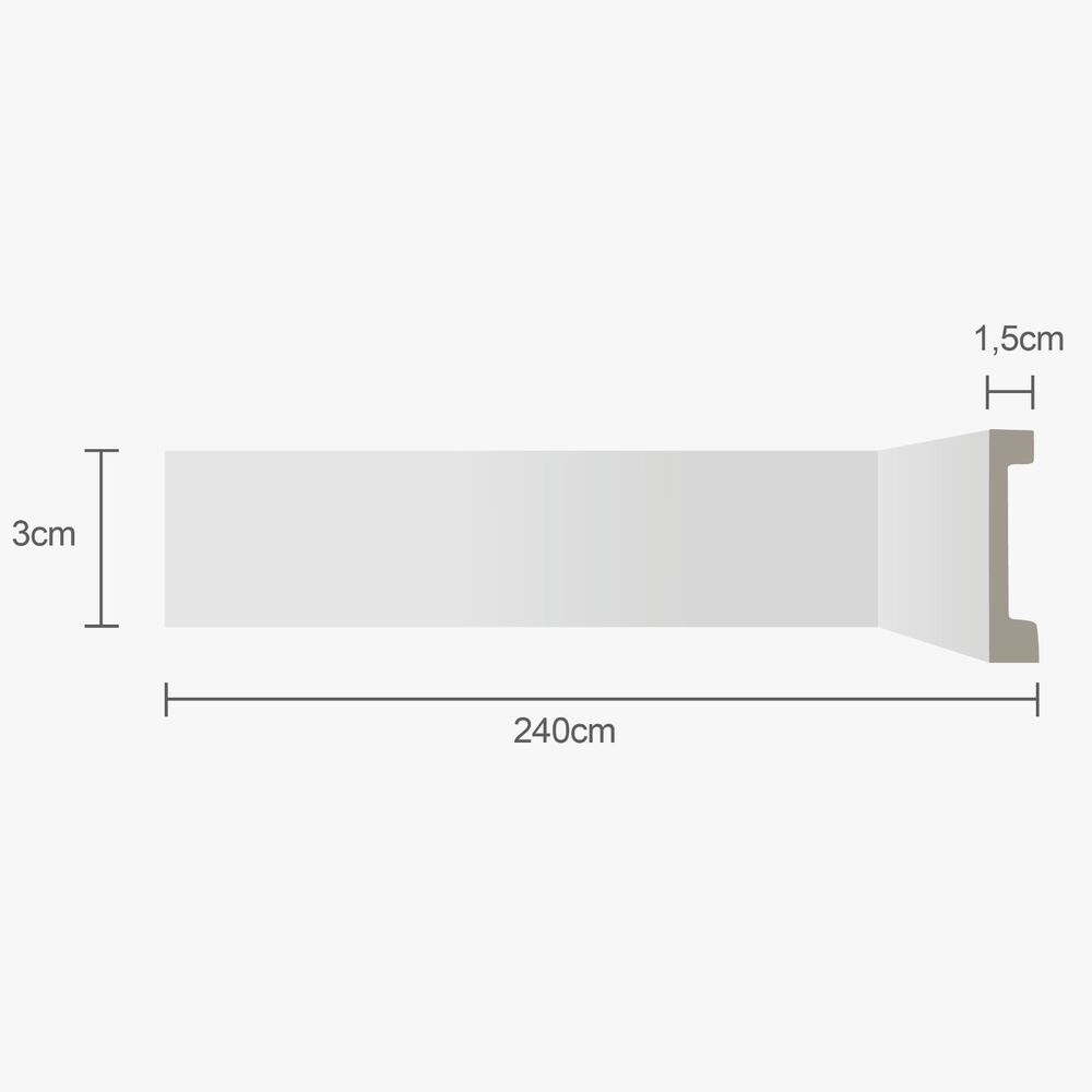 Kit Moldura Rodapé 2,4M X 3CM Ecopremium Liso Branco 4pcs Ecomex Brasil