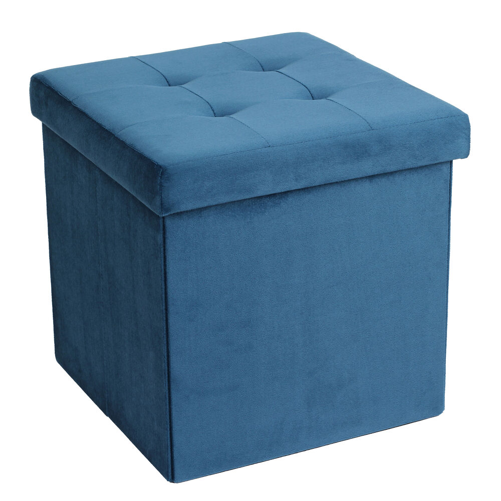 Puff Veludo Azul 38x38 Diagonal