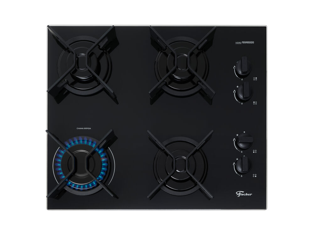 Cooktop Gas 4 Bocas Fit Line Trempe Iron Preto Bivolt Fischer