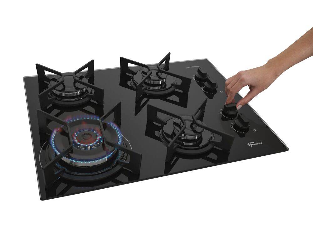 Cooktop Gas 4 Bocas Tripla Chama Fit Line Trempe Iron Bivolt Fischer