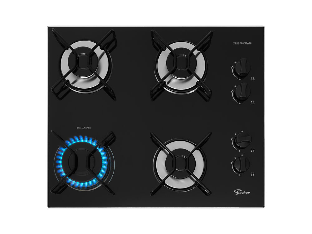 Cooktop Gás 4 Bocas Fit Line Preto Bivolt Fischer