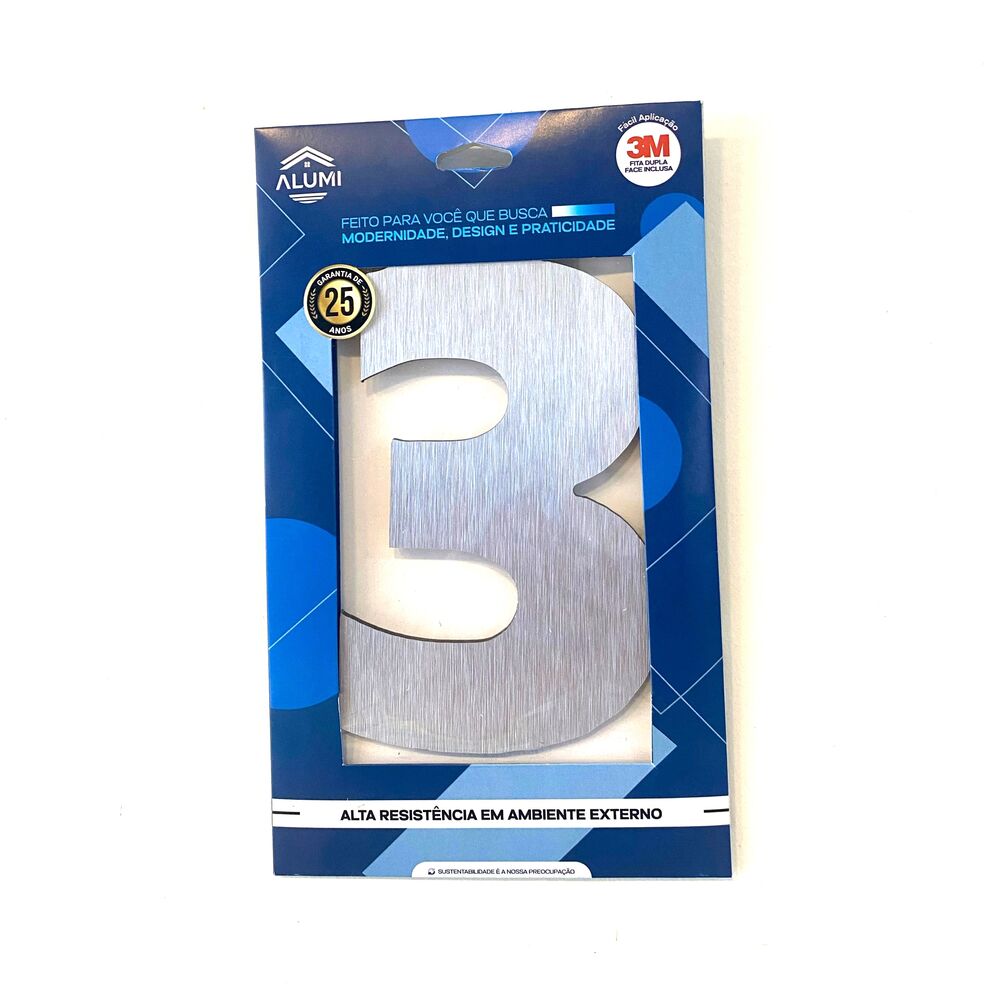 Numero Residencia 13cm Acm 3 Prata Esc Kami Acrilicos