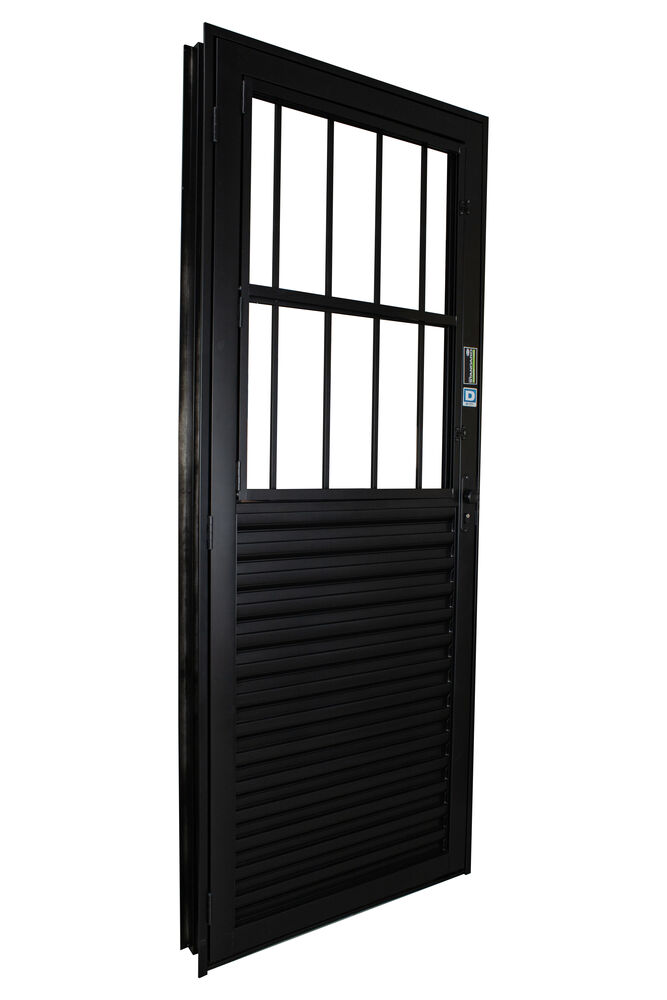 Porta de Abrir Alumínio 2,15M X 84CM R12 Postigo Standart Esquerda Preta CRV