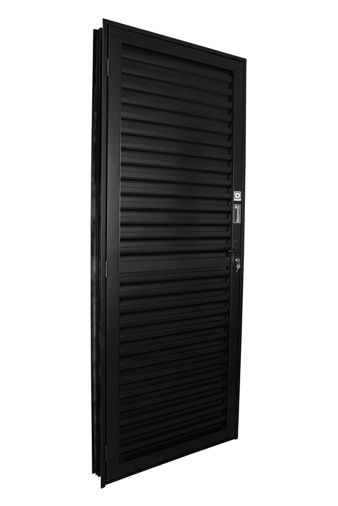 Porta de Abrir Alumínio 2,15M X 84CM R12 Laminada Veneziana Direita Preta CRV