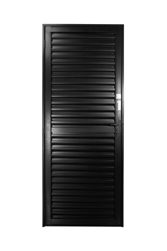 Porta de Abrir Alumínio 2,15M X 84CM R12 Laminada Veneziana Esquerda Preta CRV