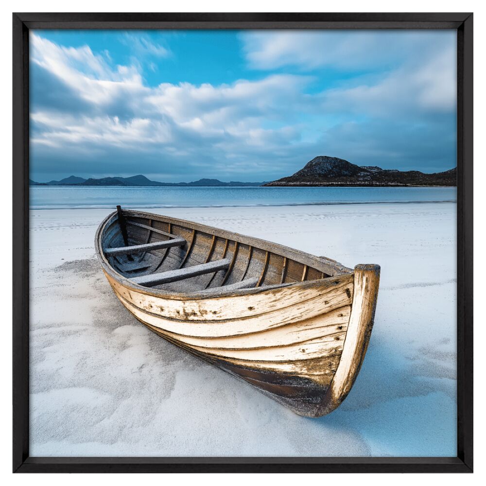 Quadro 50CM X 50CM Barco Branco/Azul Tropical Artes