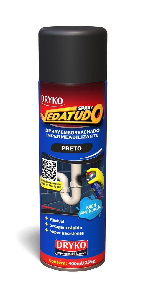 Spray Vedatudo Emborrachado Preto 400ml Dryko