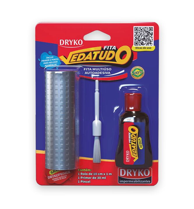 Fita Vedatudo com Primer Aluminio 10CM X 1M Dryko
