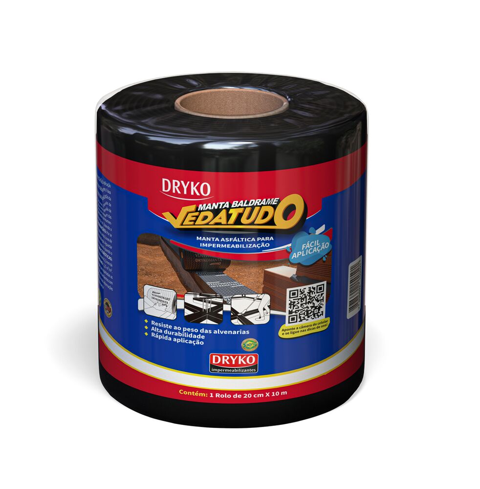 Manta Asfáltica Baldrame Poliéster Preto 20cm x 10m x 2,5mm Dryko