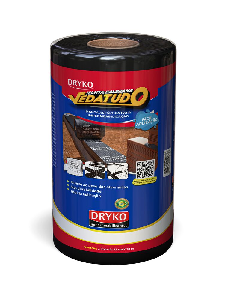 Manta Asfáltica Baldrame Poliéster Preto 32cm x 10m x 2,5mm Dryko