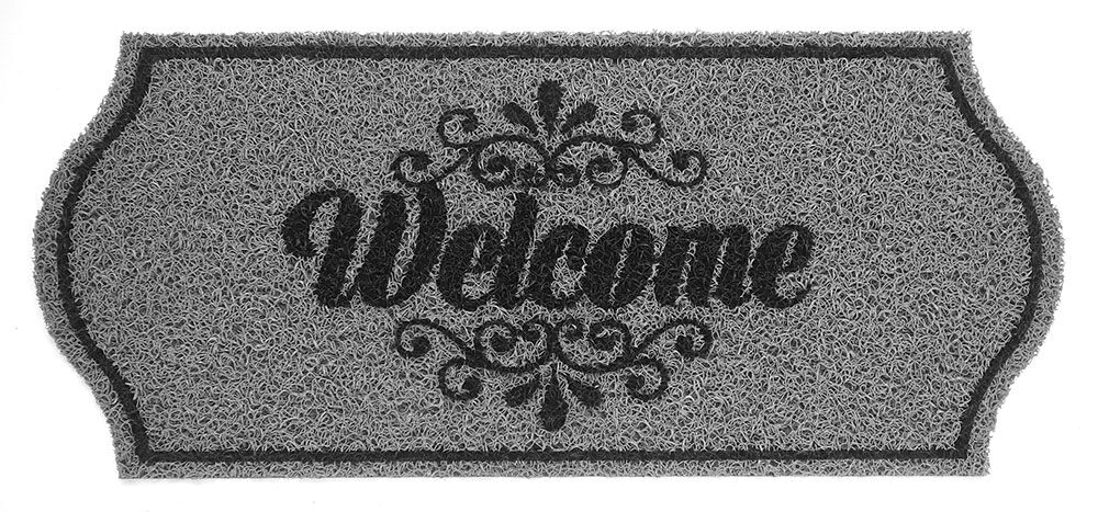 Capacho Vinil Welcome Cinza/Preto 30x70cm Kapazi