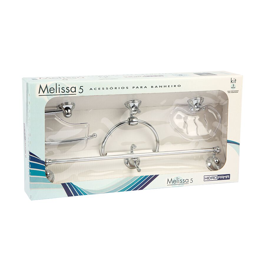 Kit de Acessórios para Banheiro Melissa 5 Peças Cromado Hidrofama