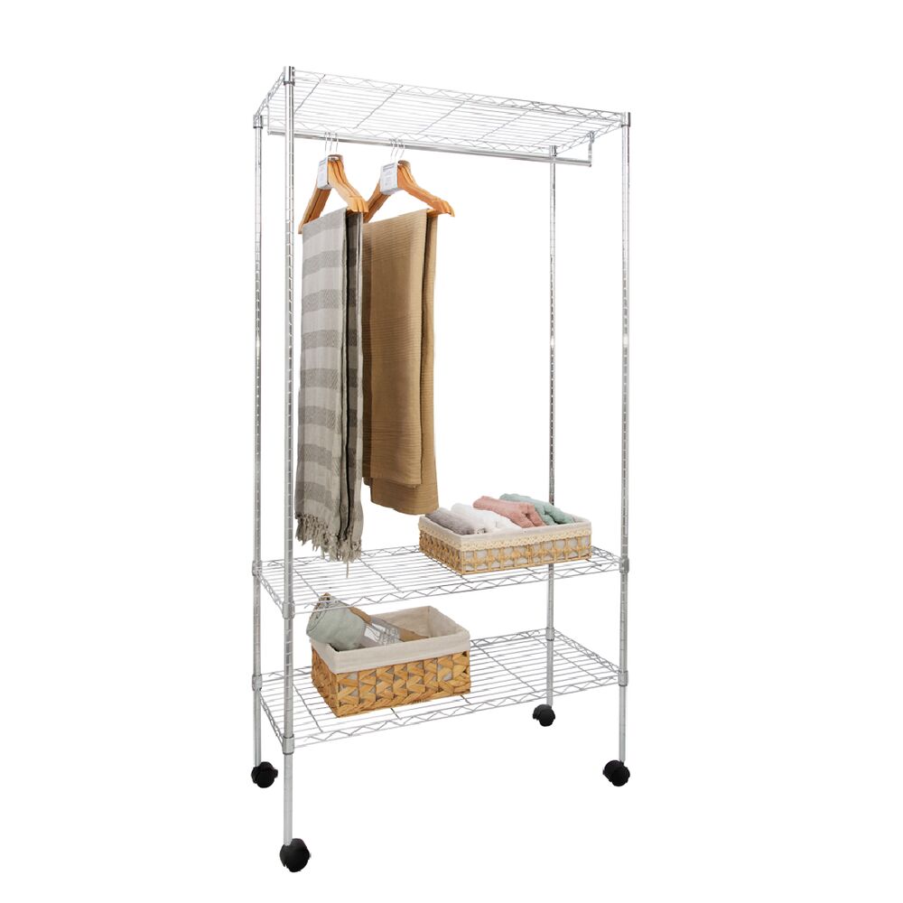 Arara com Prateleira Multifuncional 180x90 Prata Diagonal