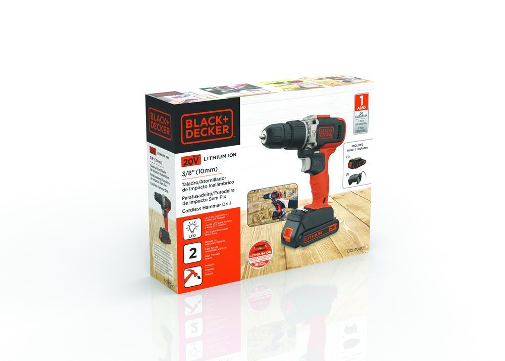 Furadeira Parafusadeira de Impacto Bateria 20V BCD704C1-BR Bivolt Black+Decker