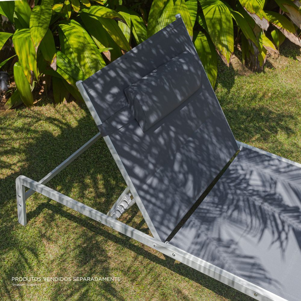 Espreguicadeira Siena Textilene Cinza Aço Off White Cinza Fascino