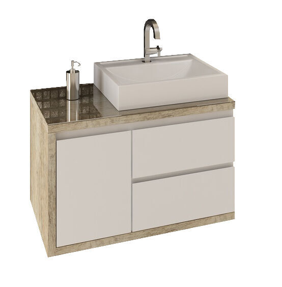 Gabinete para Banheiro Suspenso MDF/MDP com Tampo Sevilha Branco/Vintage 80cm C-Linea