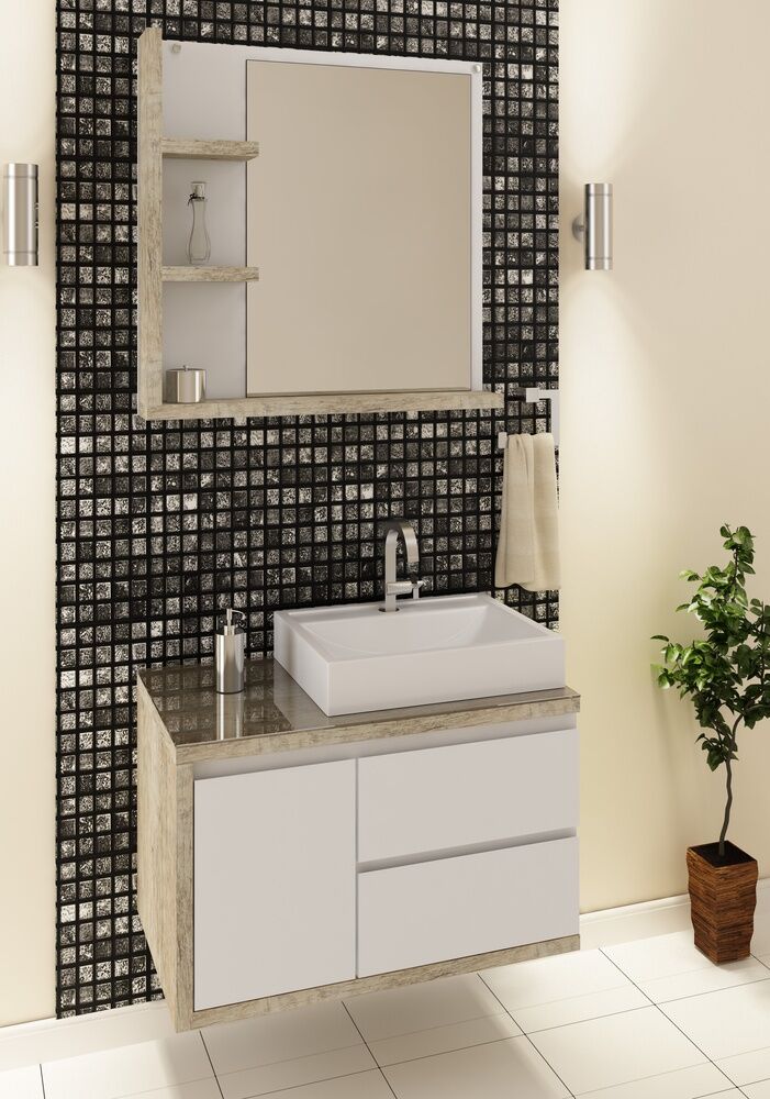 Espelheira para Banheiro MDF/MDP Sevilha Vintage/Branco 80cm C-linea