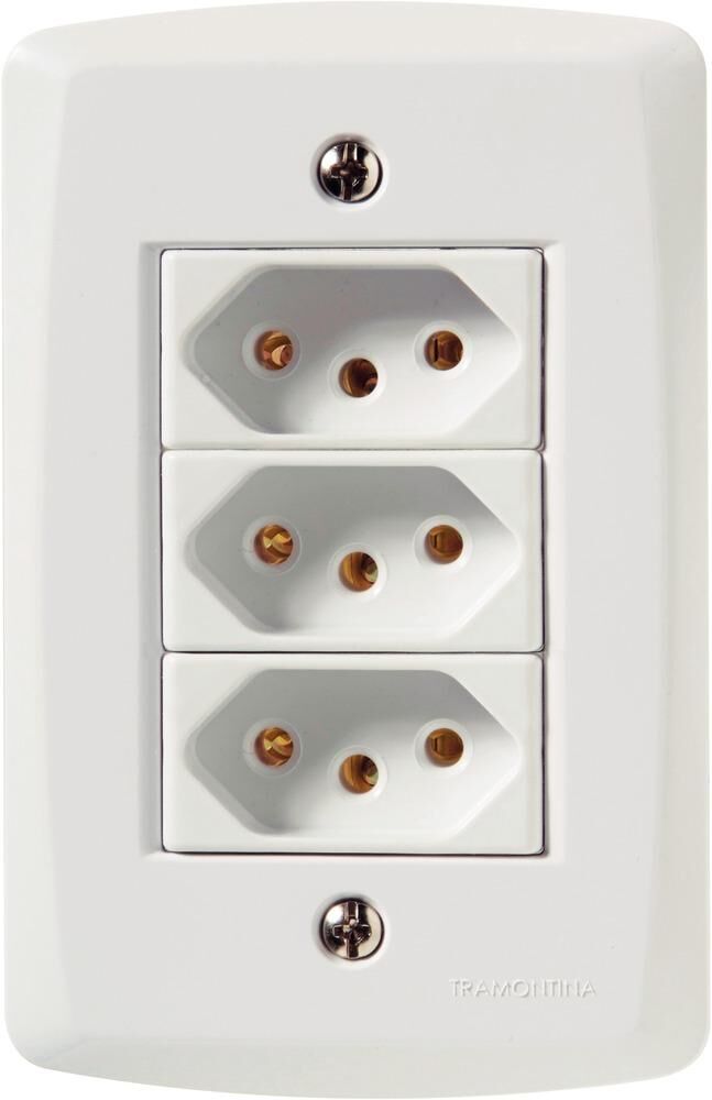 Conjunto Tomada Lux2 3 Módulos 2P+T 10A Branco Tramontina