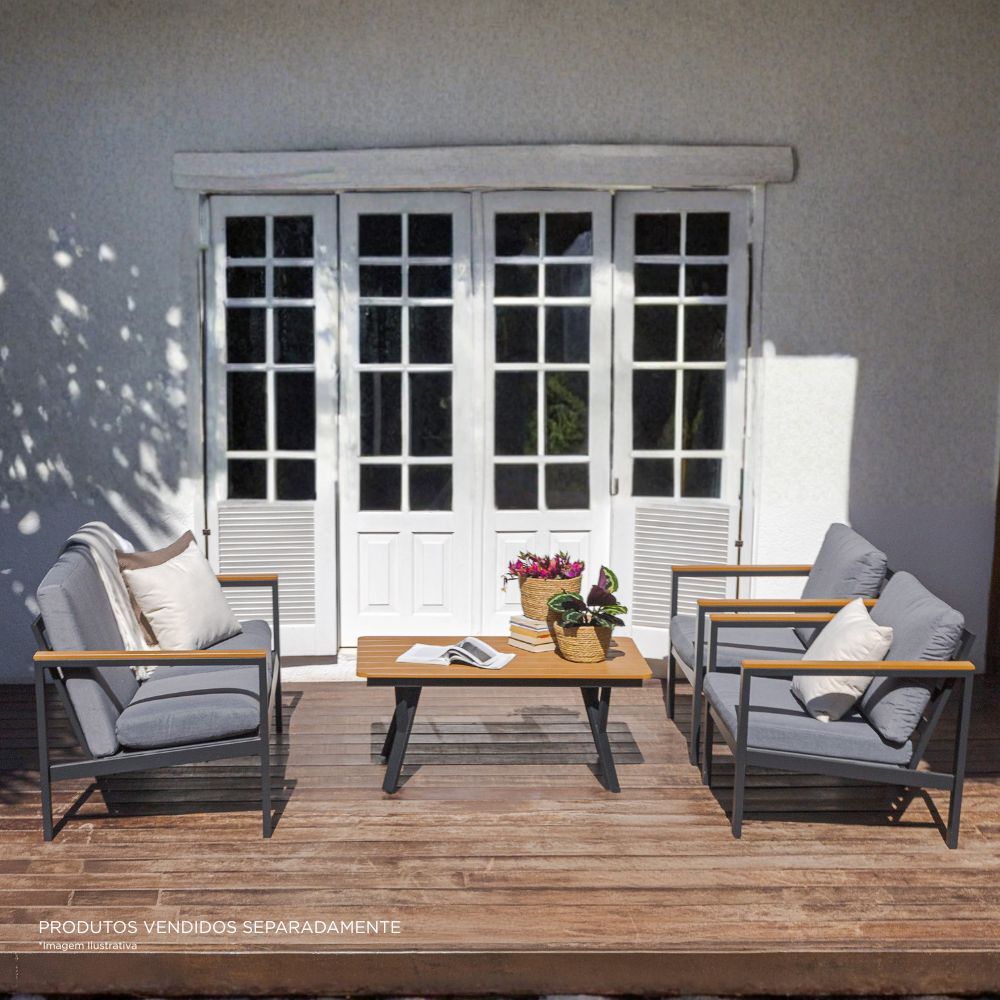 Conjunto de Jardim Mesa e Sofás Aluminio 4 Peças Madrid Cinza Fascino