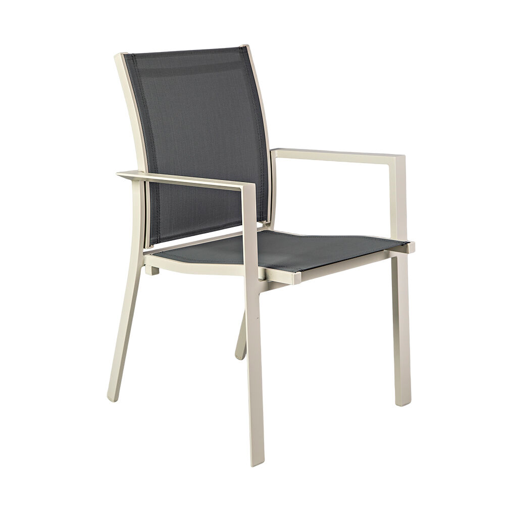 Cadeira Siena Textilene Cinza Alumínio Off White Com Braço Fascino
