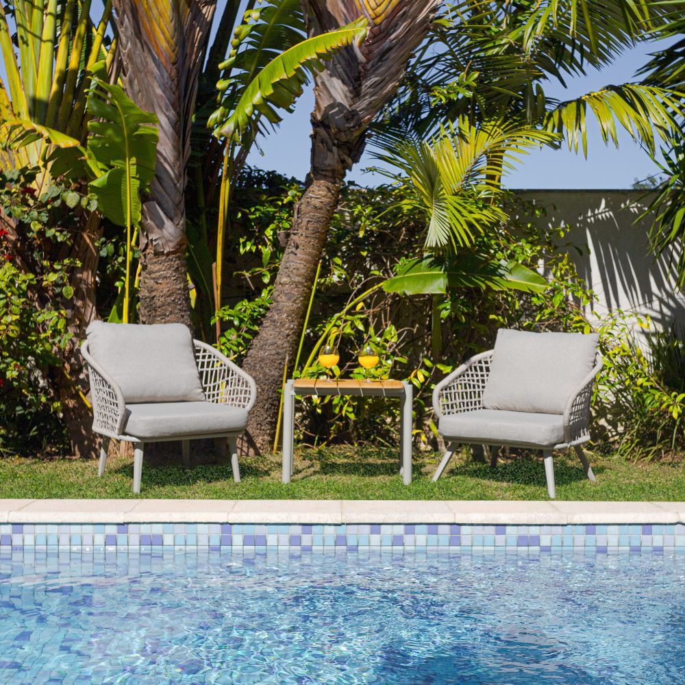 Conjunto de Jardim Brava Alumínio Cinza Mesa e Poltronas 3 Peças Fascino